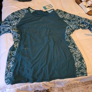 Teal Floral Long Sleeve Swim Top